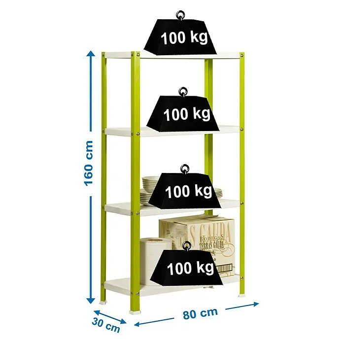 Simonrack Homeclassic Metallregal - L x B x H: 30 x 80 x 160 cm, Traglast: 100 kg/Boden, Anzahl Böden: 4 Stk., Schrauben, Grün - Skizze