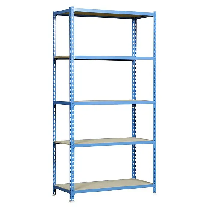 Simonrack Maderclick Metallregal - L x B x H: 40 x 90 x 180 cm, Traglast: 150 kg/Boden, Anzahl Böden: 5 Stk., Stecken, Blau - Diagonale Ansicht