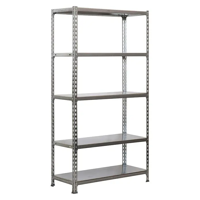 Simonrack Simonclick Metallregal Plus - L x B x H: 50 x 100 x 200 cm, Traglast: 180 kg/Boden, Anzahl Böden: 5 Stk., Stecken, Grau - Diagonale Ansicht