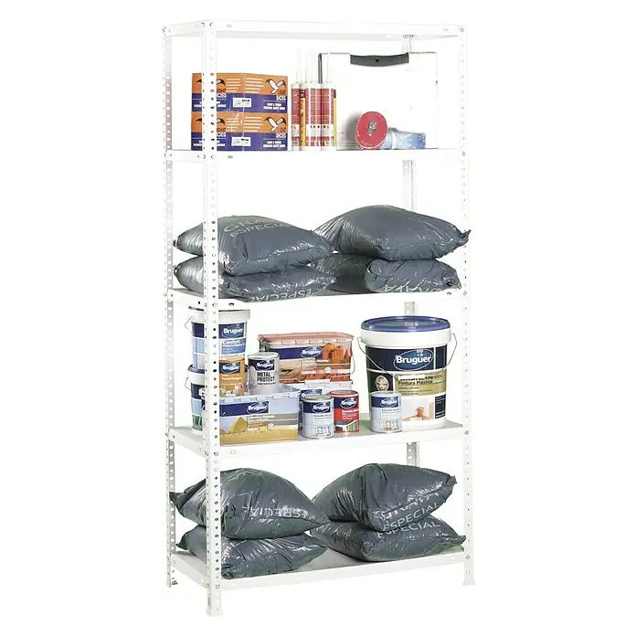 Simonrack Simonclassic Metallregal Advantage Plus - L x B x H: 30 x 100 x 200 cm, Traglast: 75 kg/Boden, Anzahl Böden: 5 Stk., Schrauben, Weiß - Diagonale Ansicht