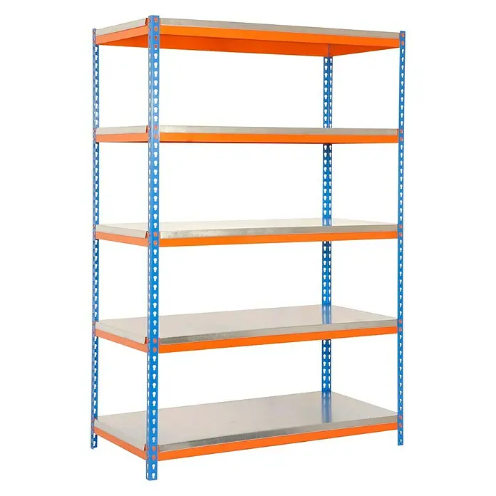Simonrack Bricoforte Metall-Schwerlastregal - L x B x H: 60 x 120 x 200 cm, Traglast: 300 kg/Boden, Anzahl Böden: 5 Stk., Blau/Orange, Material Boden: Metall - Diagonale Ansicht