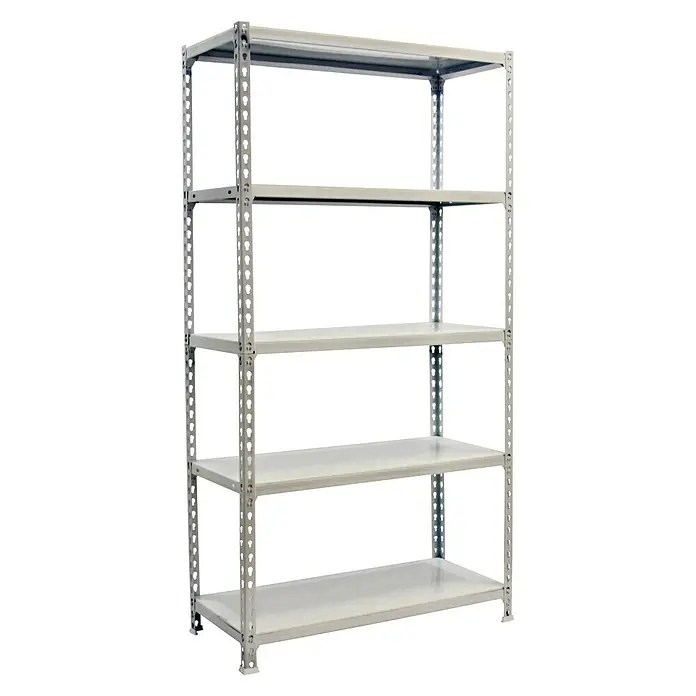 Simonrack Simonclick Metallregal Plus - L x B x H: 50 x 100 x 200 cm, Traglast: 180 kg/Boden, Anzahl Böden: 5 Stk., Stecken, Weiß - Diagonale Ansicht