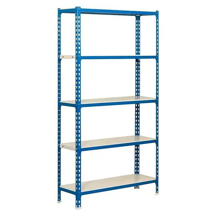 Simonrack Simonclick Metallregal Plus - L x B x H: 30 x 100 x 200 cm, Traglast: 180 kg/Boden, Anzahl Böden: 5 Stk., Stecken, Blau/Weiß - Diagonale Ansicht