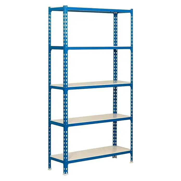 Simonrack Simonclick Metallregal Super Plus - L x B x H: 40 x 110 x 200 cm, Traglast: 180 kg/Boden, Anzahl Böden: 5 Stk., Stecken, Blau/Weiß - Diagonale Ansicht
