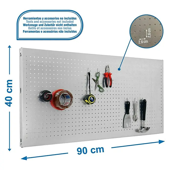 Simonrack Panelclick Panel perforado con 8 ganchos - L x An: 90 x 40 cm, Galvanizado - Dibujo técnico
