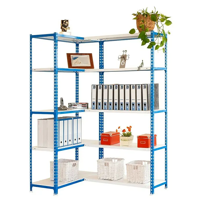 Simonrack Simonclick Metall-Eckregal Simoncorner - L x B x H: 30 x 90 x 180 cm, Traglast: 80 kg/Boden, Anzahl Böden: 10 Stk., Stecken, Blau/Weiß - Vorderansicht