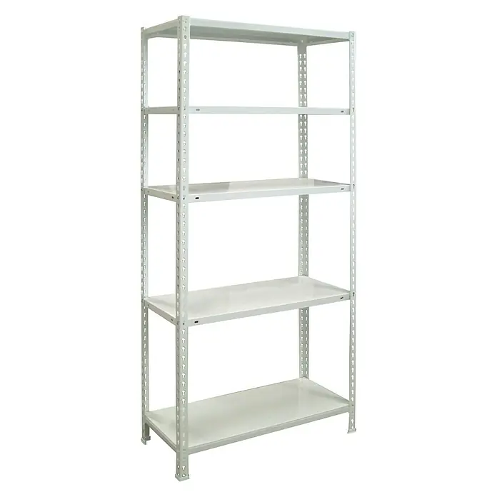 Simonrack Simonclick Metallregal - L x B x H: 30 x 90 x 180 cm, Traglast: 150 kg/Boden, Anzahl Böden: 5 Stk., Stecken, Weiß - Diagonale Ansicht