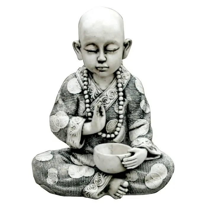Figura decorativa Monje con cuenco - L x An x Al: 30 x 16 x 37 cm, Piedra artificial - Vista frontal