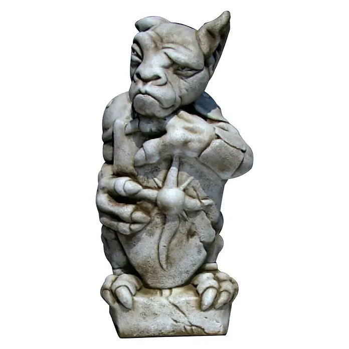 Figura decorativa Gárgola con escudo - L x An x Al: 16 x 16 x 51 cm, Piedra artificial - Vista frontal