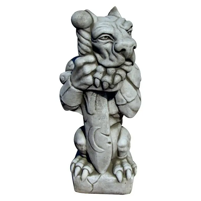 Figura decorativa Gárgola con espada - L x An x Al: 16 x 16 x 51 cm, Piedra artificial - Vista frontal