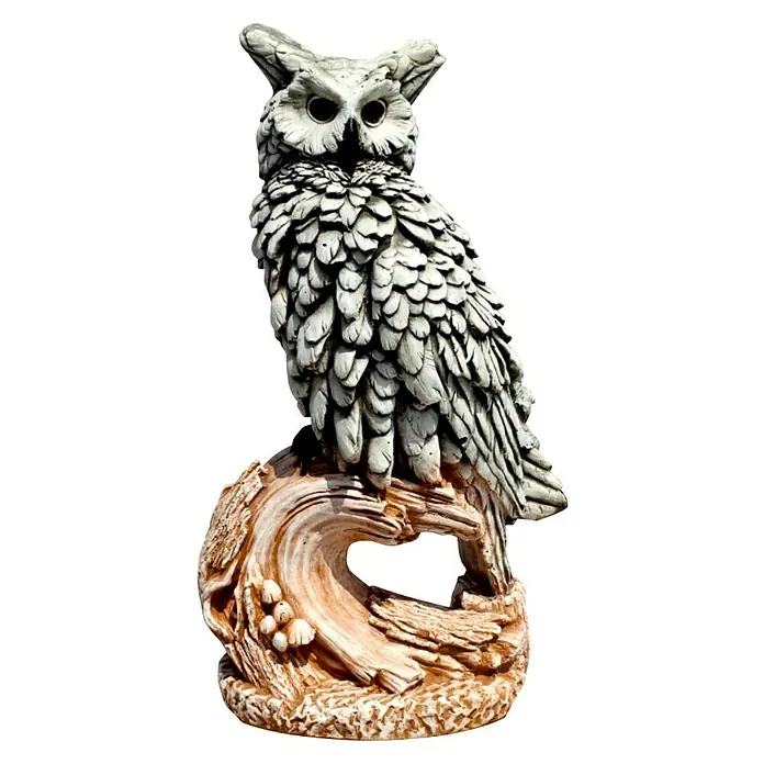 Figura decorativa Búho en tronco - L x An x Al: 26 x 18 x 47 cm, Piedra artificial - Vista frontal