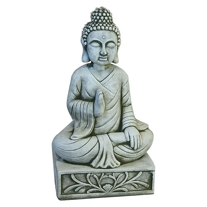 Figura decorativa Monje con pedestal - L x An x Al: 26 x 19 x 51 cm, Piedra artificial - Vista frontal