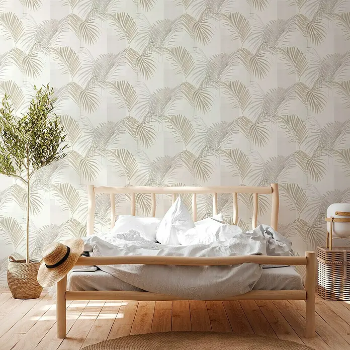 my look Nature Vliestapete Palme - Grau, Floral, 10,05 x 0,53 m - Stimmungsaufnahme