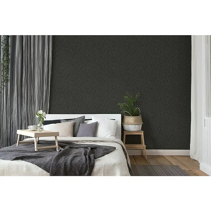 my look Diamant Vliestapete Bambus - Schwarz, Floral, 10,05 x 0,53 m - Stimmungsaufnahme