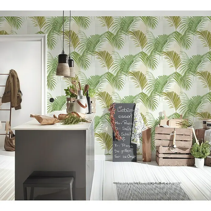 my look Nature Vliestapete Palme - Grün, Floral, 10,05 x 0,53 m - Stimmungsaufnahme