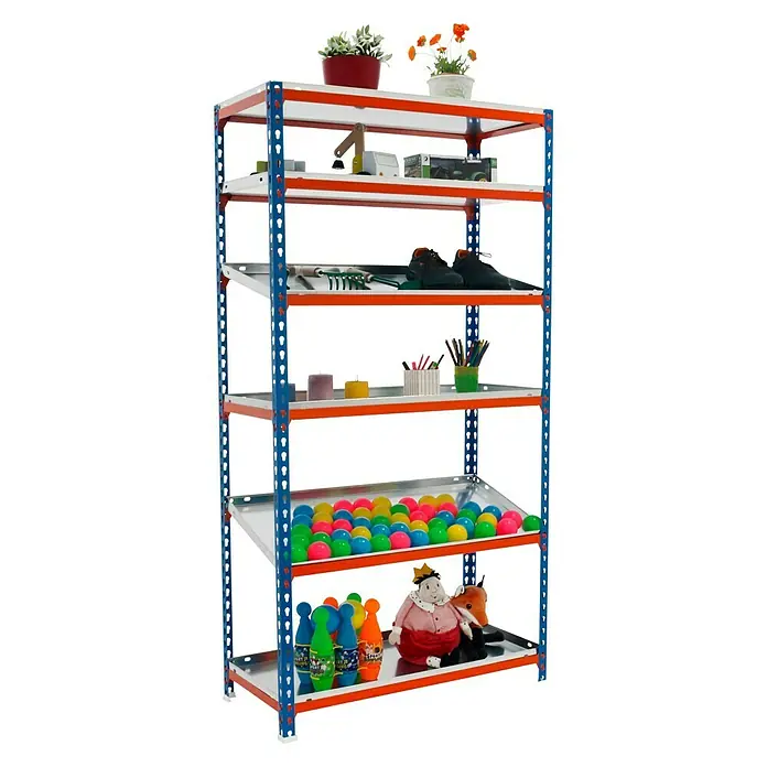 Simonrack Simonclick Metallregal Plus - L x B x H: 50 x 100 x 250 cm, Traglast: 180 kg/Boden, Anzahl Böden: 6 Stk., Stecken, Blau/Orange - Anwendungsbeispiel