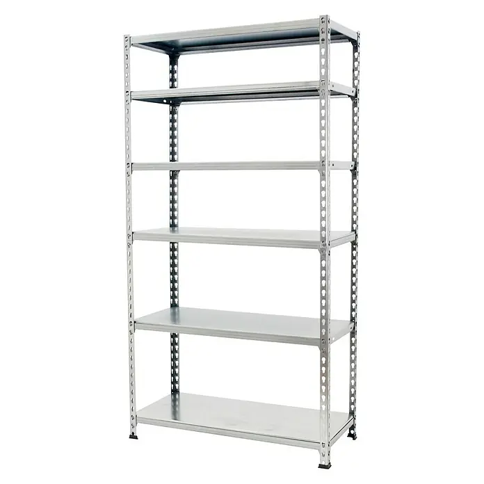 Simonrack Simonclick Metallregal Plus - L x B x H: 50 x 100 x 250 cm, Traglast: 180 kg/Boden, Anzahl Böden: 6 Stk., Stecken, Silber - Diagonale Ansicht
