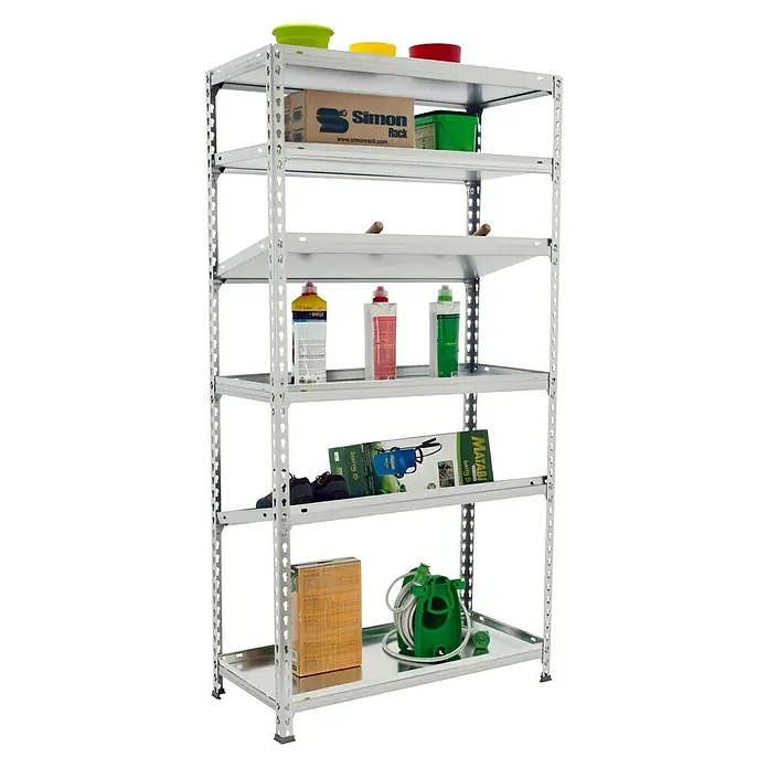 Simonrack Simonclick Metallregal Plus - L x B x H: 50 x 100 x 250 cm, Traglast: 180 kg/Boden, Anzahl Böden: 6 Stk., Stecken, Silber - Anwendungsbeispiel