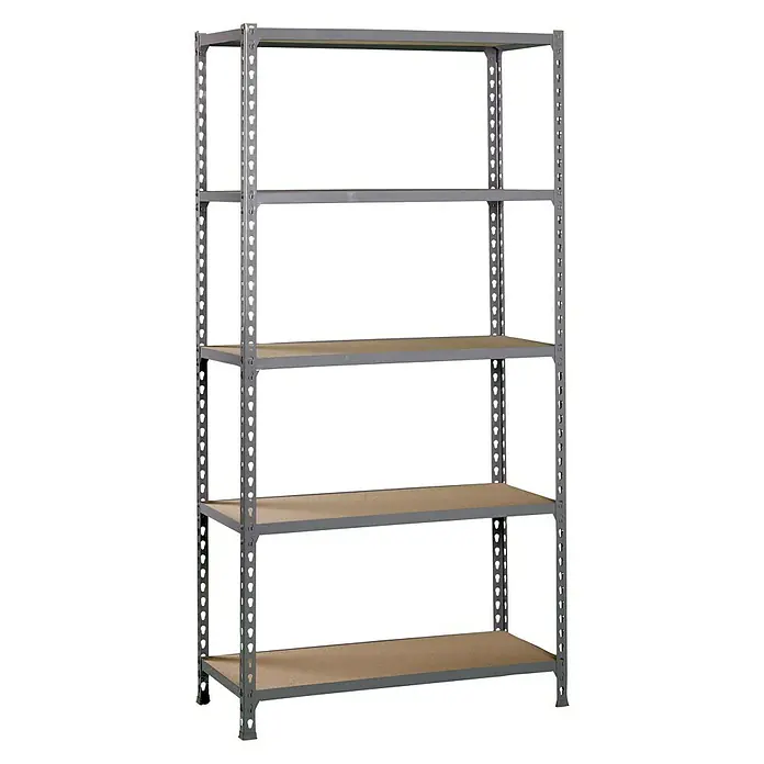 Simonrack Maderclick Metallregal Super Plus - L x B x H: 50 x 110 x 200 cm, Traglast: 150 kg/Boden, Anzahl Böden: 5 Stk., Stecken, Grau - Diagonale Ansicht
