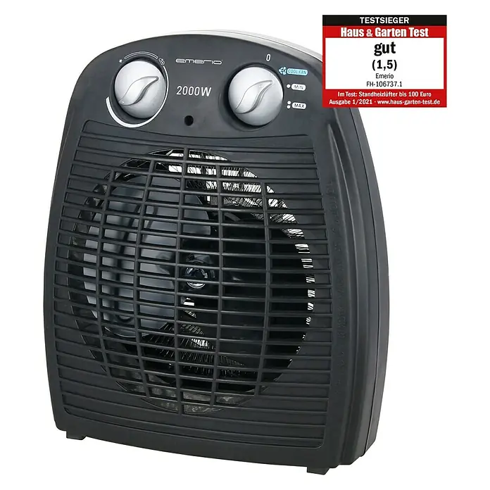 Emerio Heizlüfter FH-106737.2 - 2.000 W, Schwarz - Diagonale Ansicht