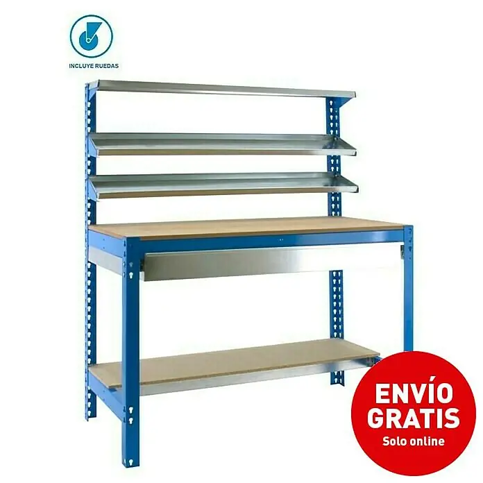 Simonrack Simonwork Banco de trabajo BT1 Box Mobile - L x An x Al: 76 x 151 x 144,5 cm, Capacidad de carga: 280 kg, Azul - Vista angular