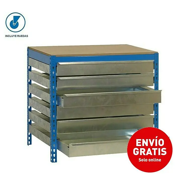 Simonrack Simonwork Banco de trabajo BT5 Box Mobile - L x An x Al: 76 x 120 x 95 cm, Capacidad de carga: 280 kg, Azul - Vista angular