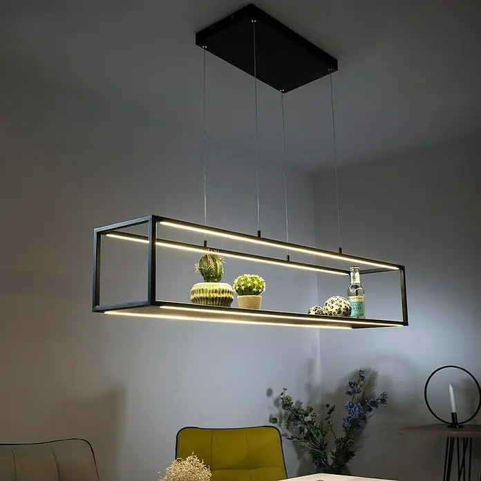 Paul Neuhaus Pendelleuchte - 42 W, L x B x H: 105 x 20 x 120 cm, Schwarz - Stimmungsaufnahme