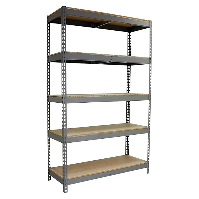 Simonrack Ecoforte Metall-Schwerlastregal - L x B x H: 45 x 150 x 250 cm, Traglast: 400 kg/Boden, Anzahl Böden: 5 Stk., Grau - Diagonale Ansicht