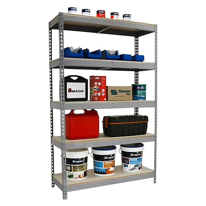 Simonrack Ecoforte Metall-Schwerlastregal - L x B x H: 45 x 150 x 250 cm, Traglast: 400 kg/Boden, Anzahl Böden: 5 Stk., Grau - Diagonale Ansicht