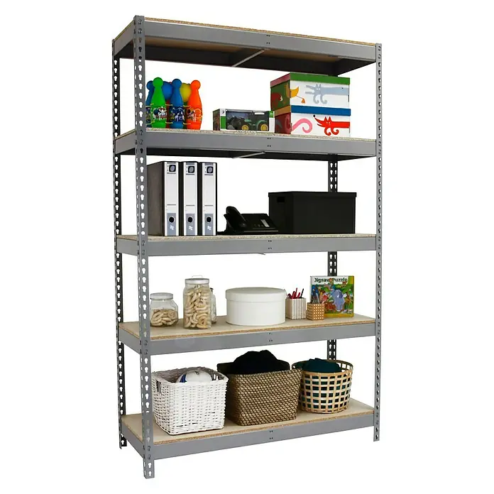Simonrack Ecoforte Metall-Schwerlastregal - L x B x H: 45 x 150 x 250 cm, Traglast: 400 kg/Boden, Anzahl Böden: 5 Stk., Grau - Diagonale Ansicht