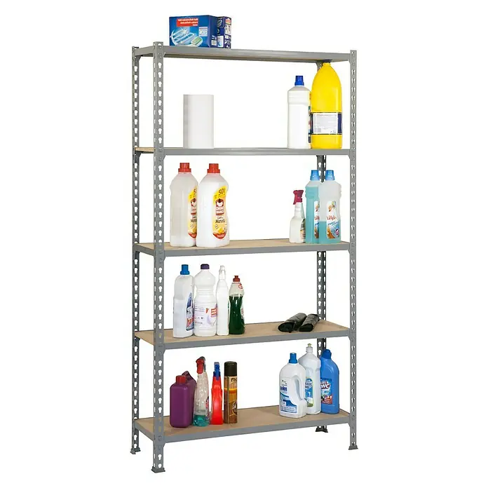 Simonrack Maderclick Metallregal - L x B x H: 40 x 90 x 180 cm, Traglast: 150 kg/Boden, Anzahl Böden: 5 Stk., Stecken, Grau - Anwendungsbeispiel