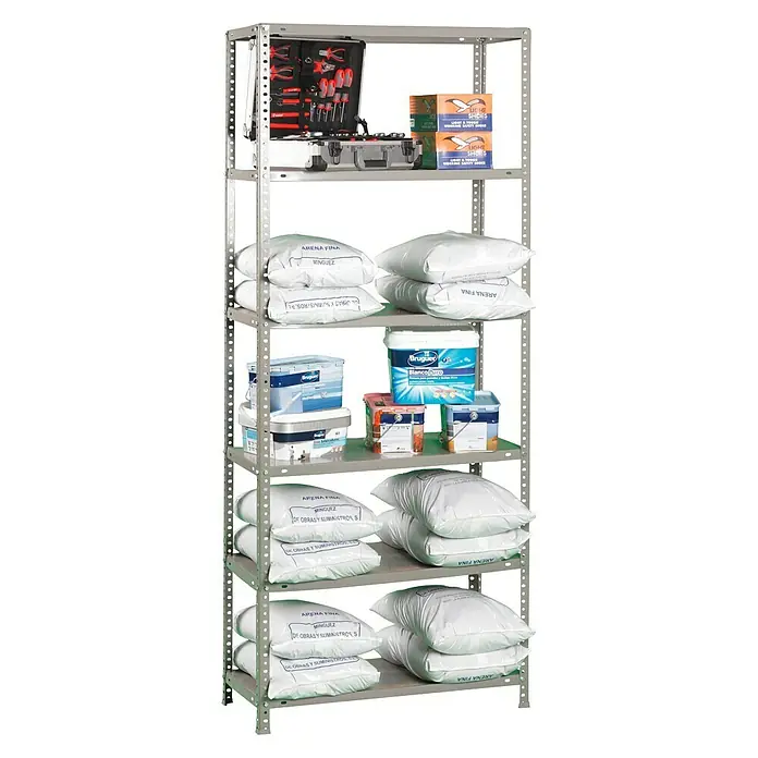 Simonrack Simonclassic Metallregal Advantage - L x B x H: 30 x 90 x 200 cm, Traglast: 75 kg/Boden, Anzahl Böden: 6 Stk., Schrauben, Grau - Diagonale Ansicht