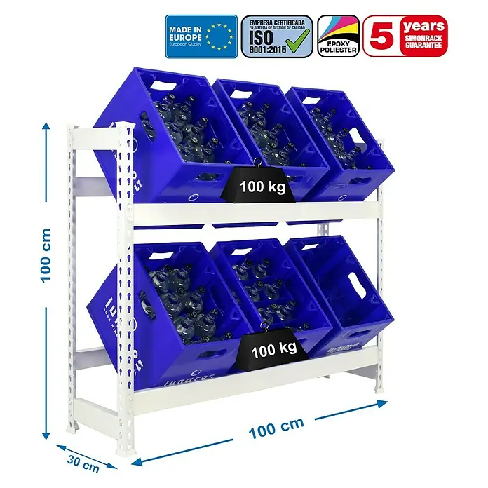 Simonrack Simonbottle Metall-Getränkekistenregal Bottleclick - L x B x H: 30 x 100 x 100 cm, Traglast: 100 kg/Boden, Anzahl Böden: 3 Stk., Weiß - Skizze