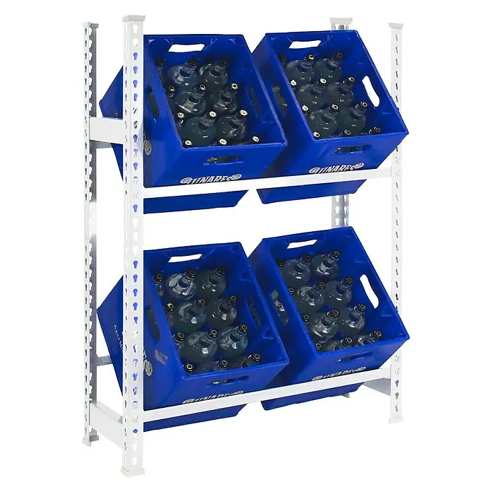 Simonrack Simonbottle Metall-Getränkekistenregal Bottleclick - L x B x H: 30 x 80 x 100 cm, Traglast: 100 kg/Boden, Anzahl Böden: 3 Stk., Weiß - Diagonale Ansicht