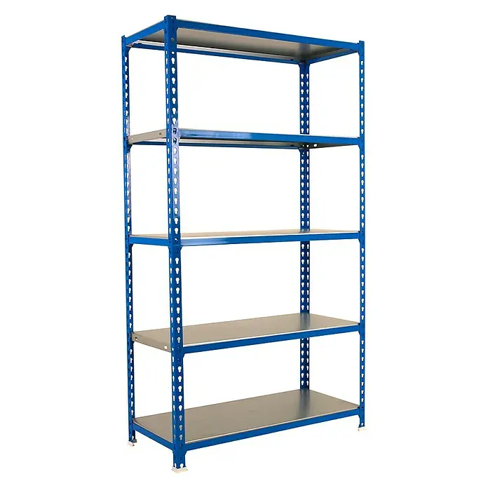Simonrack Simonclick Metallregal - L x B x H: 40 x 90 x 180 cm, Traglast: 180 kg/Boden, Anzahl Böden: 5 Stk., Stecken, Blau - Diagonale Ansicht