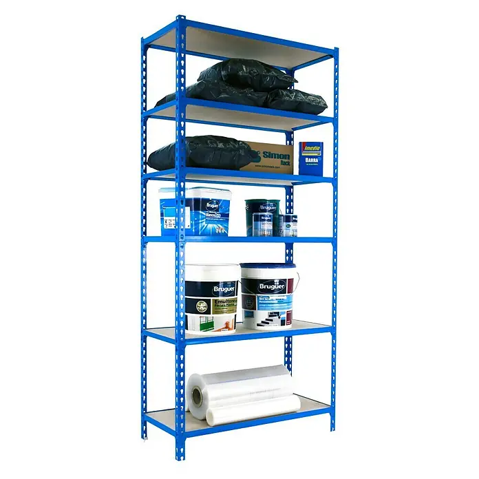 Simonrack Maderclick Metallregal Mega Plus - L x B x H: 50 x 120 x 250 cm, Traglast: 150 kg/Boden, Anzahl Böden: 6 Stk., Stecken, Blau - Anwendungsbeispiel