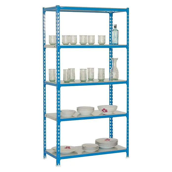 Simonrack Simonclick Metallregal - L x B x H: 40 x 90 x 180 cm, Traglast: 180 kg/Boden, Anzahl Böden: 5 Stk., Stecken, Blau - Diagonale Ansicht