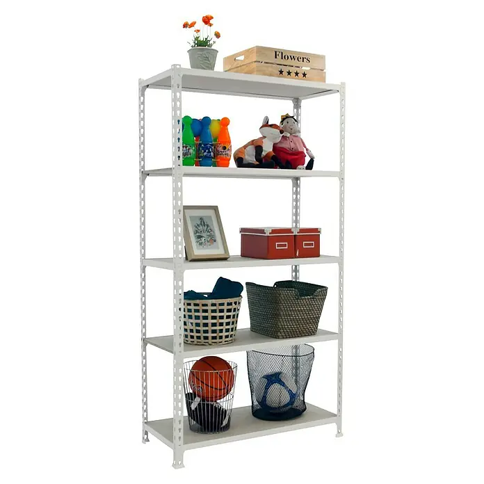 Simonrack Maderclick Estantería metálica Superplus - L x An x Al: 50 x 110 x 200 cm, Capacidad de carga: 200 kg/balda, Número de baldas: 5 ud., Inserción, Blanco - Producto en uso
