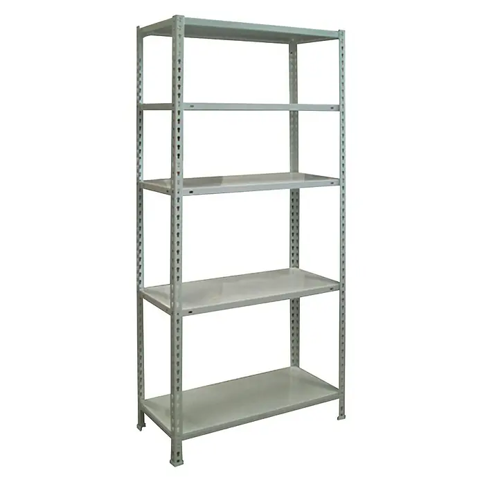 Simonrack Simonclick Metallregal - L x B x H: 40 x 90 x 180 cm, Traglast: 150 kg/Boden, Anzahl Böden: 5 Stk., Stecken, Grau - Diagonale Ansicht