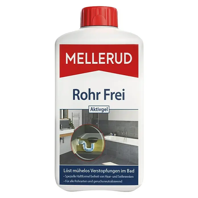 Mellerud Rohrreiniger Rohr Frei Aktivgel - 1 l, Flasche mit kindergesichertem Verschluss - Vorderansicht