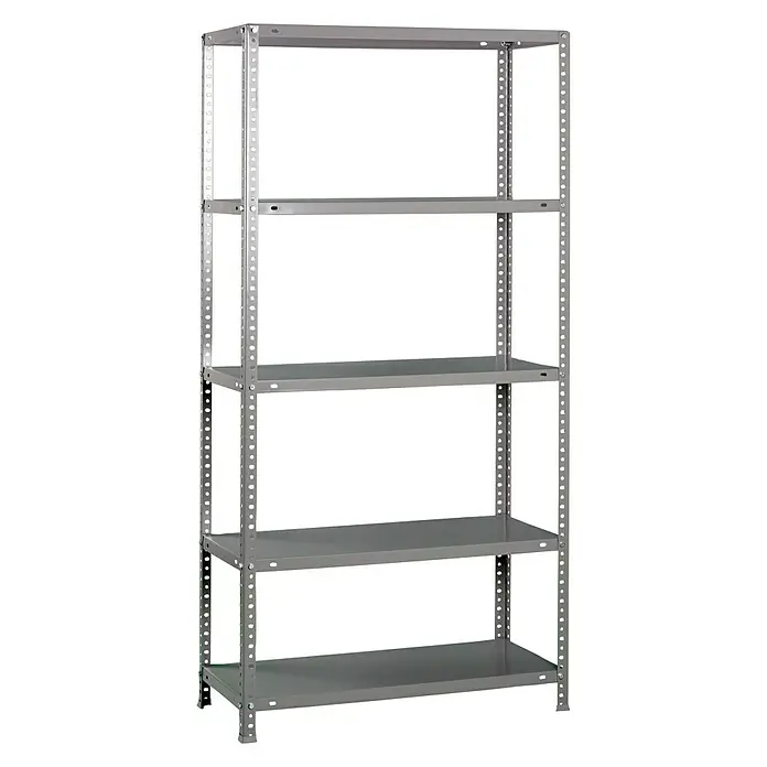 Simonrack Comfort Metallregal - L x B x H: 30 x 90 x 180 cm, Traglast: 100 kg/Boden, Anzahl Böden: 5 Stk., Schrauben, Grau - Diagonale Ansicht