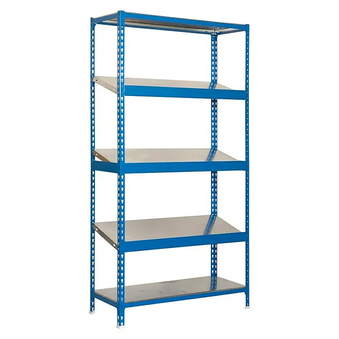 Simonrack Simonclick Metallregal Simonexpo - L x B x H: 50 x 100 x 200 cm, Traglast: 200 kg/Boden, Anzahl Böden: 5 Stk., Montageart: Stecken, Blau - Diagonale Ansicht