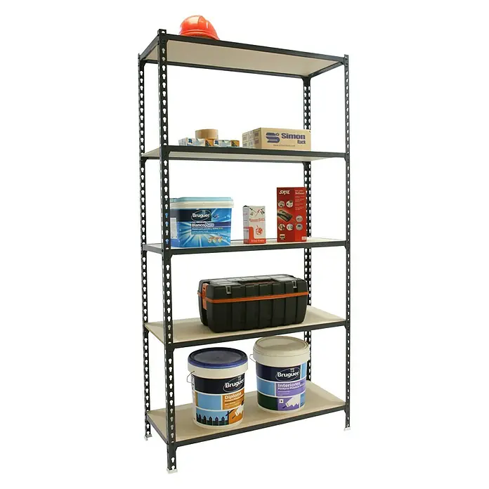 Simonrack Maderclick Metallregal - L x B x H: 30 x 90 x 180 cm, Traglast: 150 kg/Boden, Anzahl Böden: 5 Stk., Stecken, Anthrazitgrau - Anwendungsbeispiel