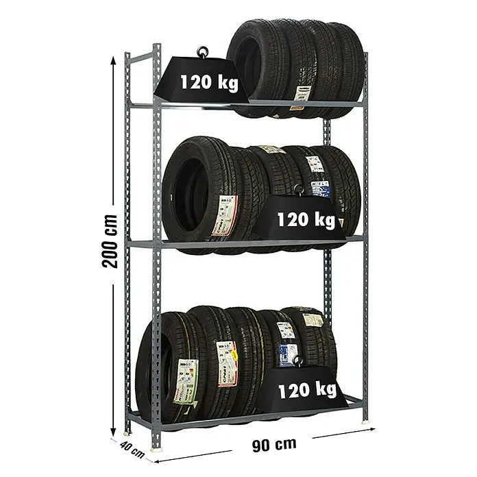 Simonrack Simonauto Metall-Reifenregal Autoclick - L x B x H: 40 x 90 x 200 cm, Traglast: 90 kg/Boden, Anzahl Böden: 3 Stk., Grau - Skizze