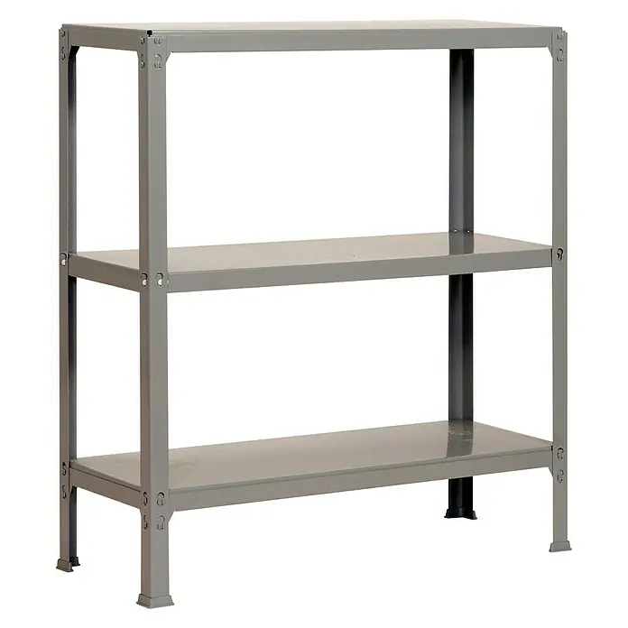 Simonrack Homeclick Metallregal Plus - L x B x H: 30 x 100 x 90 cm, Traglast: 150 kg/Boden, Anzahl Böden: 3 Stk., Stecken, Grau - Diagonale Ansicht