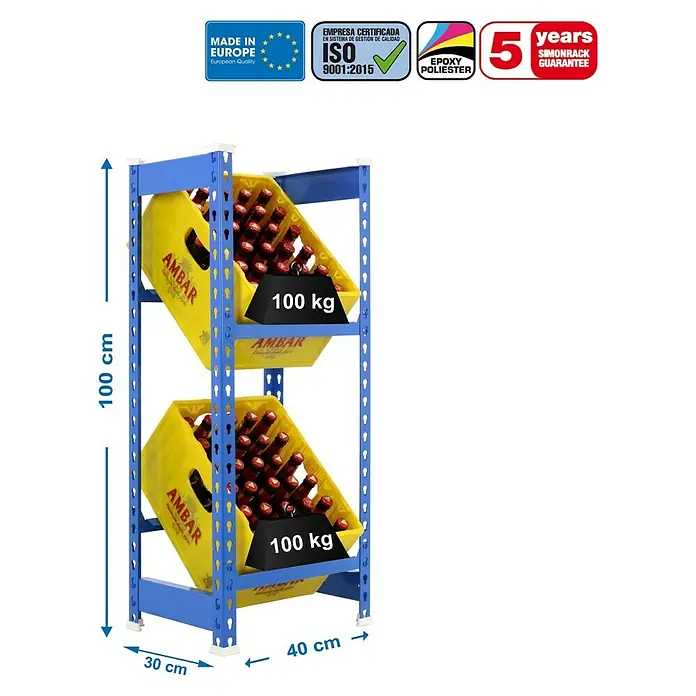 Simonrack Simonbottle Metall-Getränkekistenregal Bottleclick - L x B x H: 30 x 40 x 100 cm, Traglast: 100 kg/Boden, Anzahl Böden: 3 Stk., Weiß - Skizze