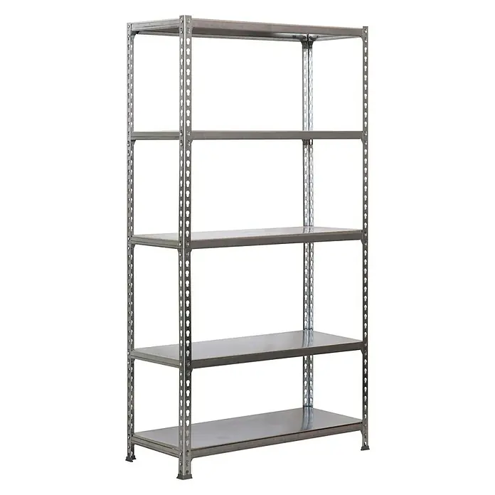 Simonrack Simonclick Metallregal Super Plus - L x B x H: 40 x 110 x 200 cm, Traglast: 180 kg/Boden, Anzahl Böden: 5 Stk., Stecken, Silber - Diagonale Ansicht