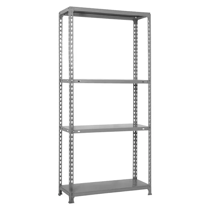 Simonrack Simonclick Metallregal - L x B x H: 40 x 80 x 160 cm, Traglast: 150 kg/Boden, Anzahl Böden: 4 Stk., Stecken, Grau - Diagonale Ansicht