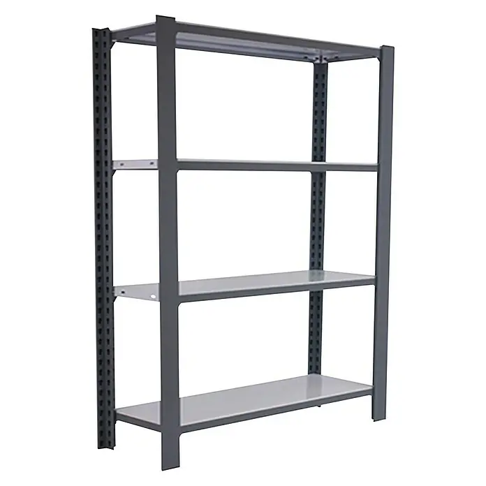 Simonrack Simonoffice Aktenregal Grundelement - L x B x H: 30 x 90 x 150 cm, Traglast: 200 kg/Boden, Anzahl Böden: 4 Stk., Grau - Diagonale Ansicht