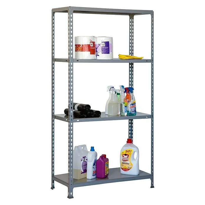 Simonrack Simonclick Metallregal - L x B x H: 40 x 80 x 160 cm, Traglast: 150 kg/Boden, Anzahl Böden: 4 Stk., Stecken, Grau - Anwendungsbeispiel